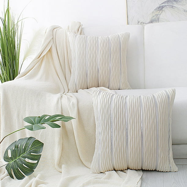 2Pcs Orange Cushion Covers Pillow Shell Jacquard Striped Sofa Home Decor 50x50cm